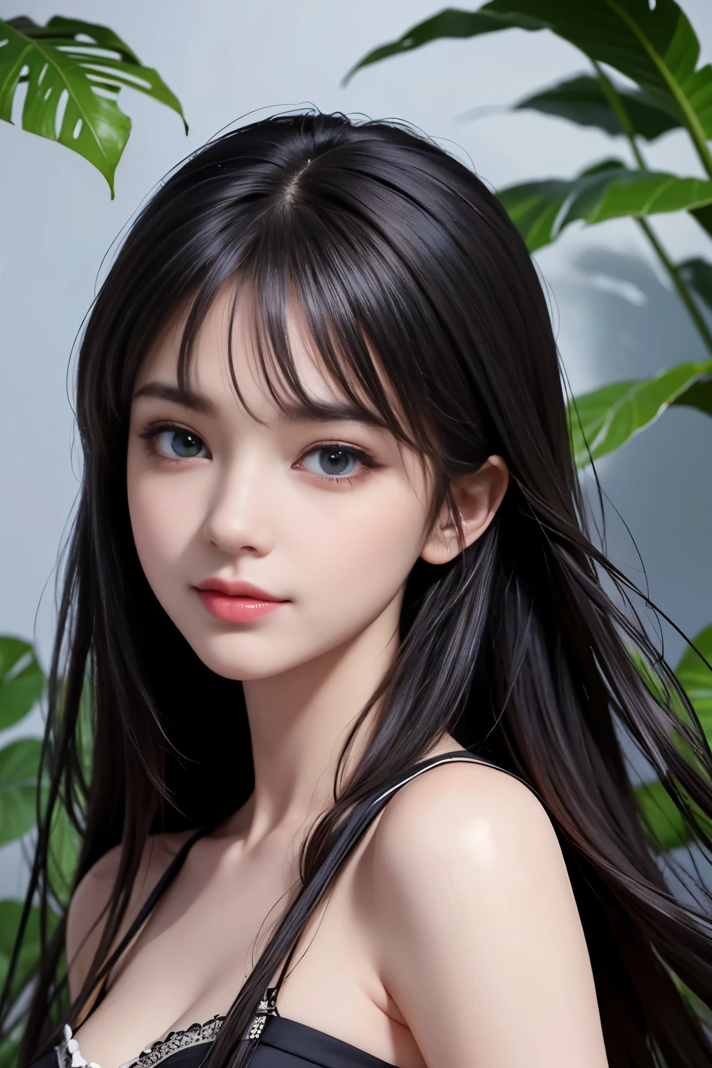 (ultra realistic) , (illustration), (increase resolution), (8K), (extremely detailed), (best illustration), (beautiful detailed eyes), (best quality), (ultra-detailed), (masterpiece), (wallpaper), (detailed face), 1 girl, black straight hair, slender body, delicate details, in the dark, deep shadow, low key, pureerosfaceace_v1, happy smile, summer dress, waterfall, rainforest