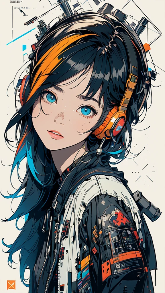 (((masterpiece, highest quality))),(((solo:1.2))),(((1girl:1.2))),32k wallpaper, very detailed, poster, vintage science fiction,(((((geometric cinematic movie poster))))), ((bauhaus)),(shape),(((abstract))),(mid century modern),(((((portfolio))))),(((((Close-up))))),(((((bust up))))),((((more various angle)))),((((highlight)))),((((heterochromia)))),(((complete. detailed face))),((((Extremely talented)))),(((((most complecated futristic machine))))),(Colorful color scheme),(((detailed unlimited complete equipment : headphone like a rail gun))),(((((Absolutely simple background))))),(((Texture for people : grunge))),