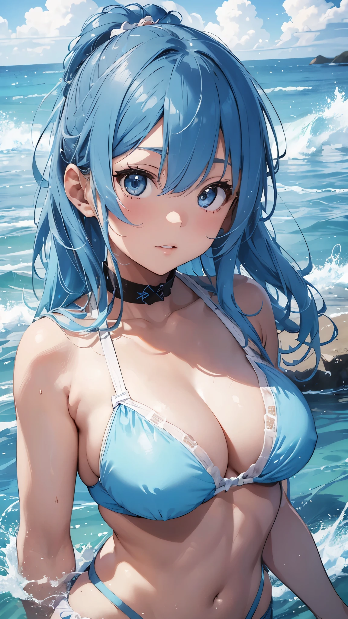 4K,8k,A girl with light blue hair drawn in high resolution Japanese anime style、whole body、Women in white bikinis taking photos on a deserted beach, Bikini Model, , Young and cute gravure idol, Posing together in a bra, Russian and Japanese mix, sakimichan, Asian woman, Wear a swimsuit, that'that'that'that'that'that'that'that'that'that'that'that'that'that'that'that'that'that'that'that'that'that'that'that'It's hot with the shining sun, Japanese Model, Cute Core, sakimichan hdri, Young Gravure Idol, Chubby