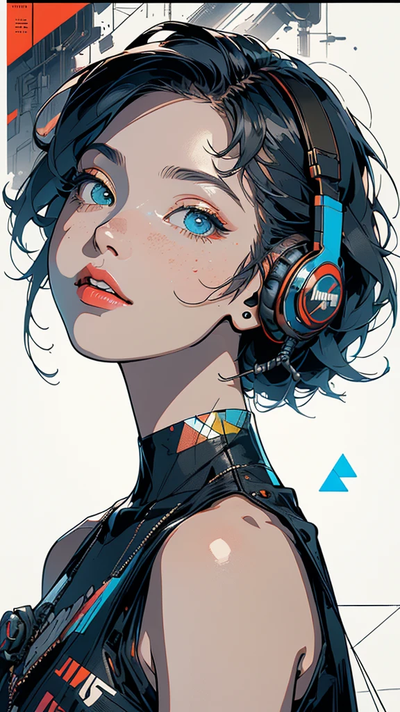(((masterpiece, highest quality))),(((solo:1.2))),(((1girl:1.2))),32k wallpaper, very detailed, poster, vintage science fiction,(((((geometric cinematic movie poster))))), ((bauhaus)),(shape),(((abstract))),(mid century modern),(((((portfolio))))),(((((Close-up))))),(((((bust up))))),((((more various angle)))),((((highlight)))),((((heterochromia)))),(((complete. detailed face))),((((Extremely talented)))),(((((most complecated futristic machine))))),(Colorful color scheme),(((detailed unlimited complete equipment : headphone like a rail gun))),(((((Absolutely simple background))))),(((Texture for people : grunge))),
