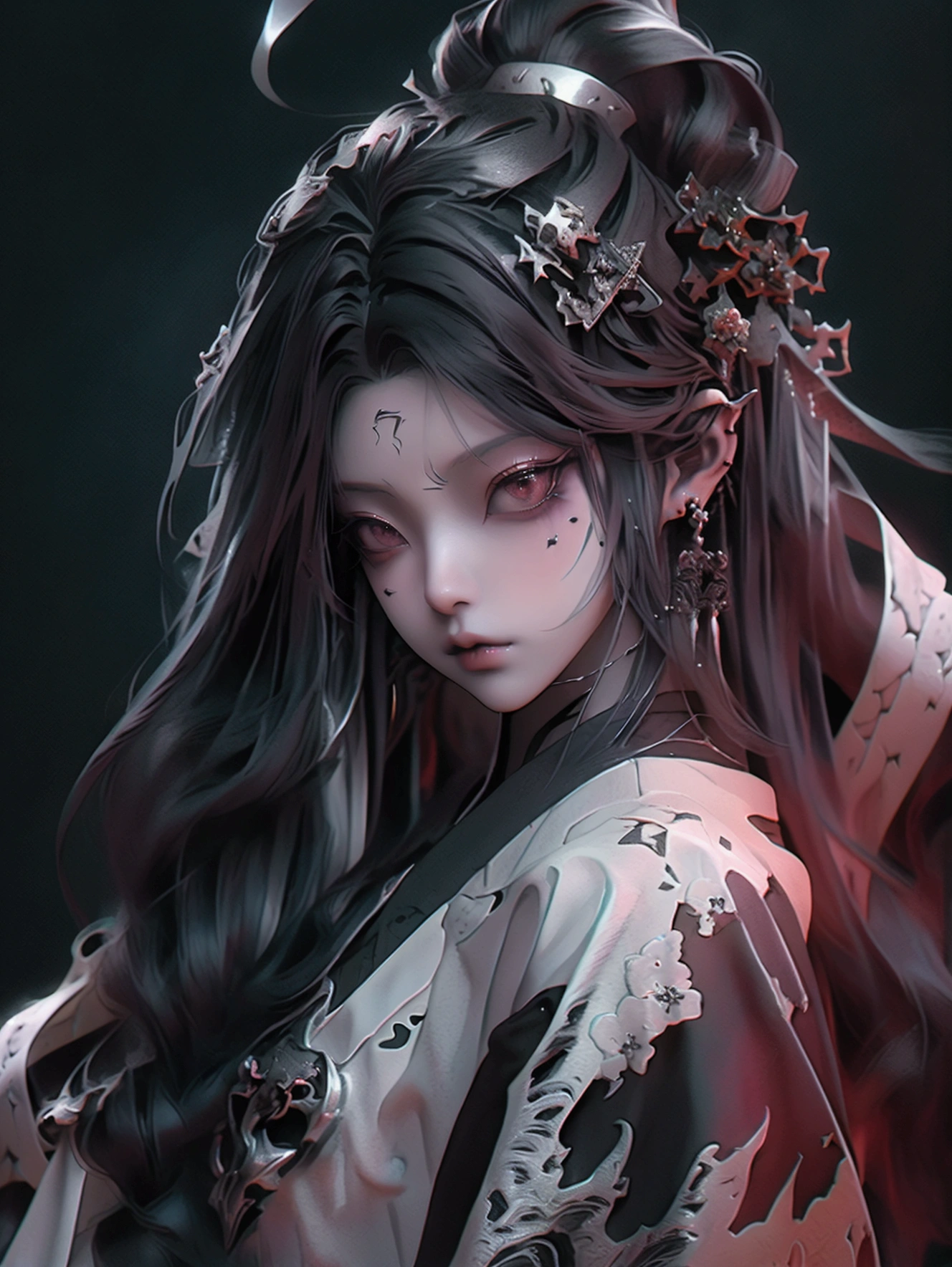((Image color silver and black,))Close-up of a person with dark hair and a sword, Black-haired deity, Black long-haired, of long black hair, artwork in the style of Gwaiz, Black-haired, Gwaiz, Handsome men from Demon Slayer, Beautiful character drawings, Jan J, Gray-haired, Gwaiz on pixiv artstation, Anime characters