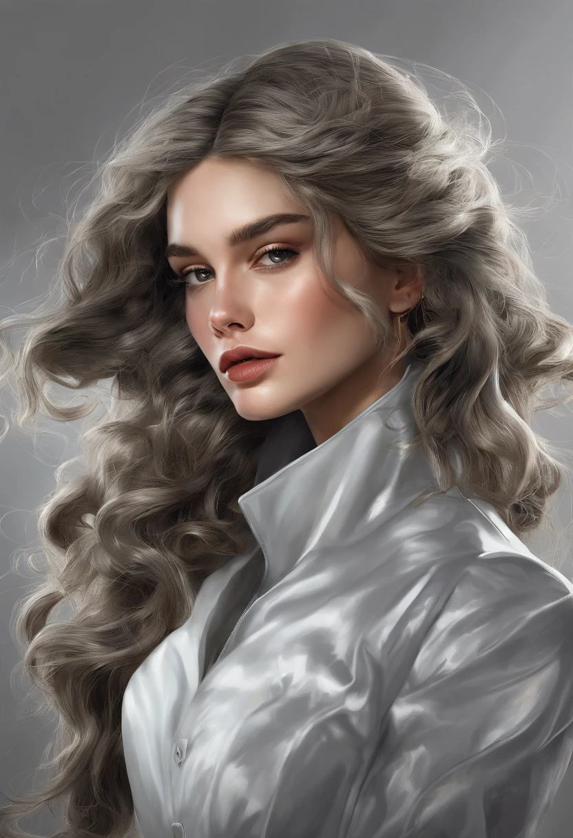 (Front Focus),(In the Dark:1.6), Hyperrealist Female Portrait by David Hockney and Alphonse Mucha,Fantasy art, Photorealistic, Dynamic Lighting, Art Station, Poster, Volumetric lighting, Highly detailed face, 4k yen, Awards,, One girl, In the Dark, Deep Shadow, A modest drawing,Cowboy Shot,(Official attire:1.4) ,Long Hair,Gray Hair,