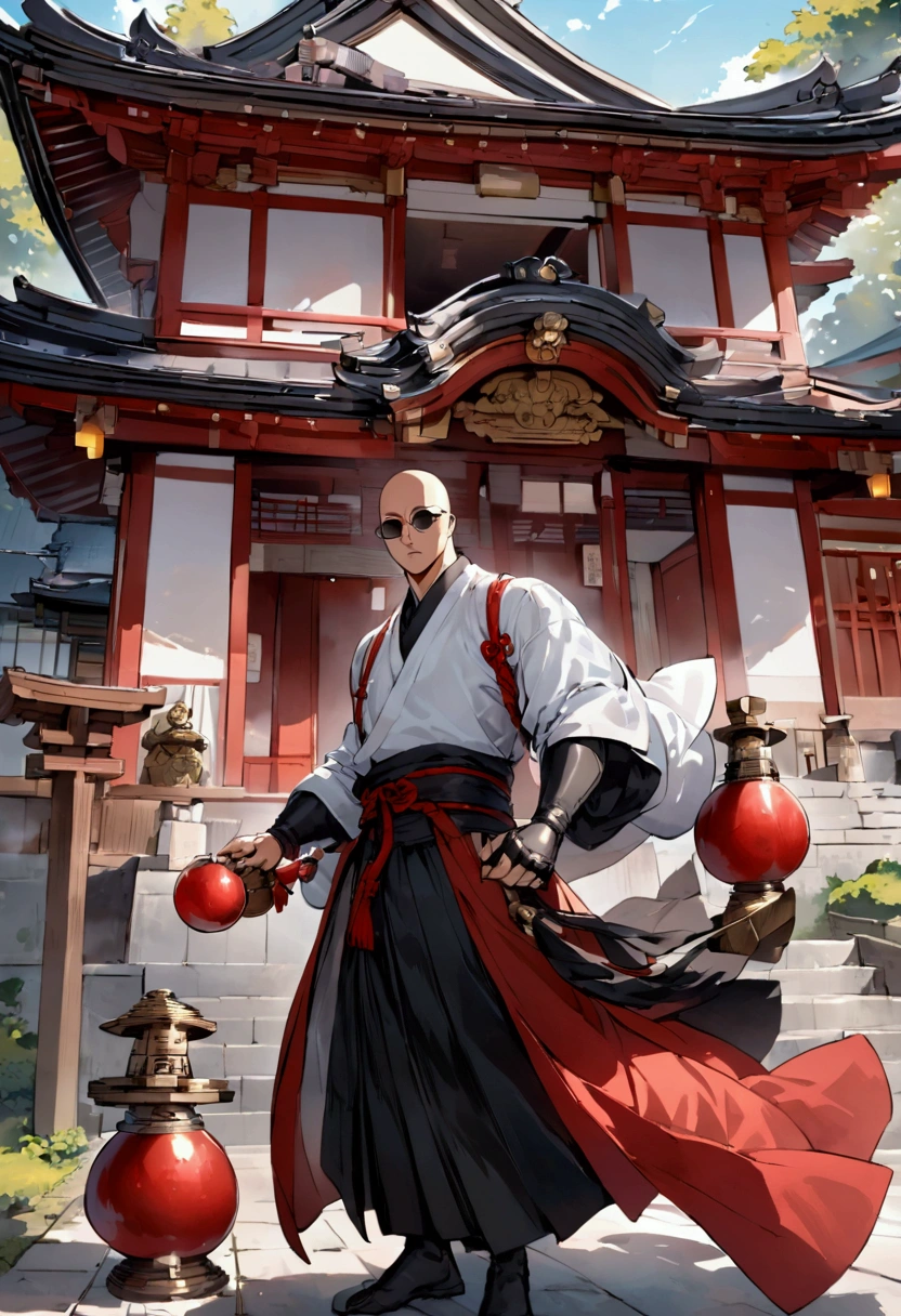 Japanese monk、Small、Round sunglasses、Equip yourself with ritual items、Hero of Justice、One Punch Man、Exorcist、Japanese Temples、strongest