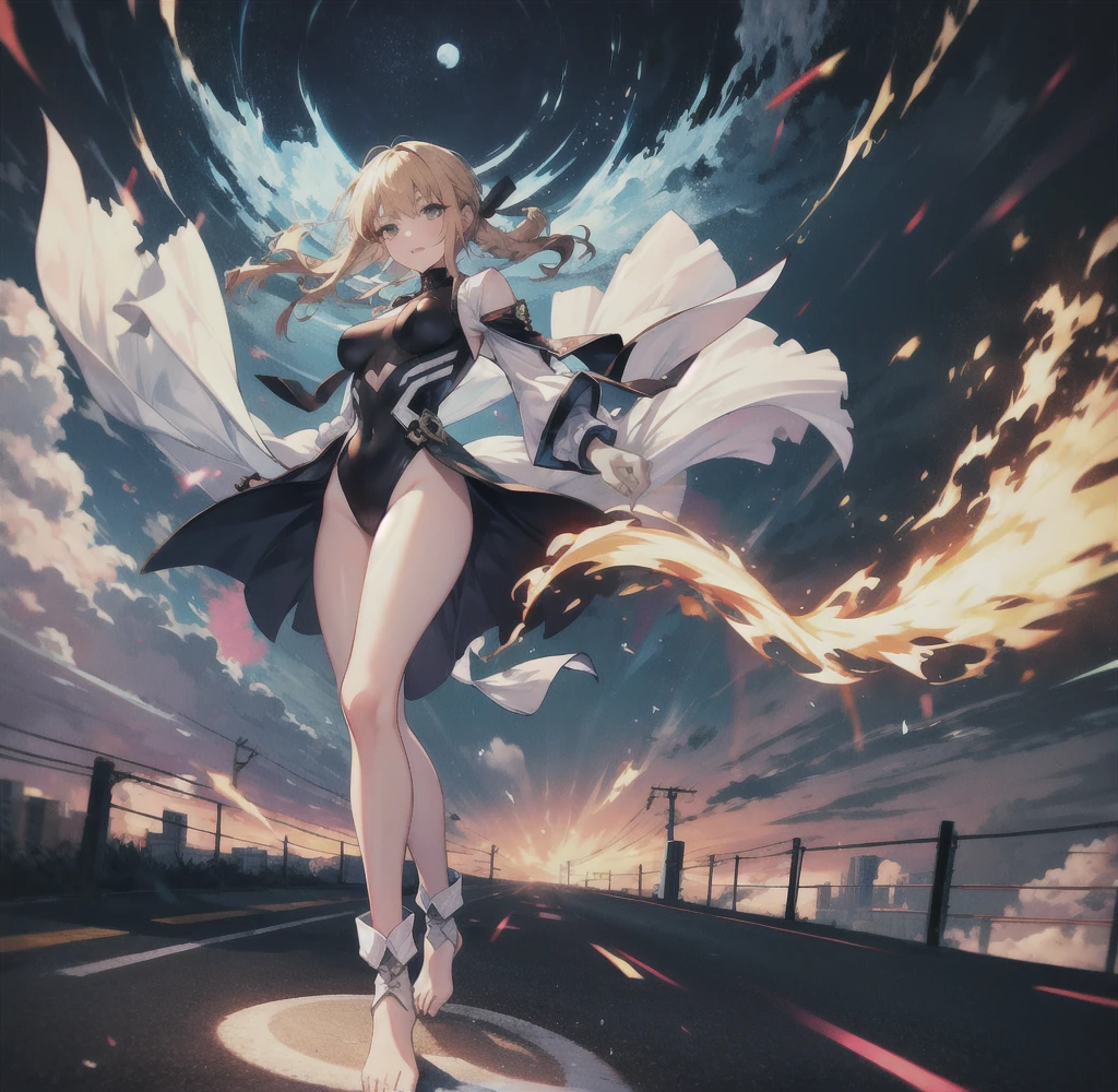 masterpiece, Highest quality, sour, Grey sweater, Black leotard, Spin around, spin, Blonde, Superhero, boots, tornado, Circlingwind, alone, barefoot, Circling, Wind effects, spinning into a tornado, fast spin, stand, time travel, Travel through time, High leg, Perfect hands, Perfect Fingers, High leg leotard, Power ups, tornado swirls