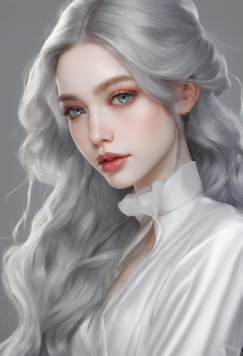 One girl, Ash grey hair color, Pointed Ears, blue eyes, Garment Lift, alone, hair ornaments, Hair Clip, Long Hair, Lift up your shirt, Braiding, View your viewers, lips, Lifted it himself, horse, Head to toe full body, belly button, Day,White shirt,