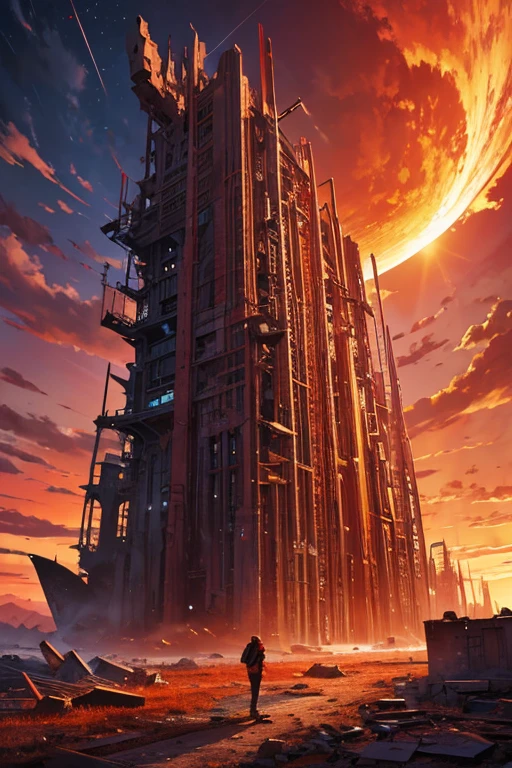 Highest quality、masterpiece、Desolate Earth、wreckage、Red Sky、Surrealism