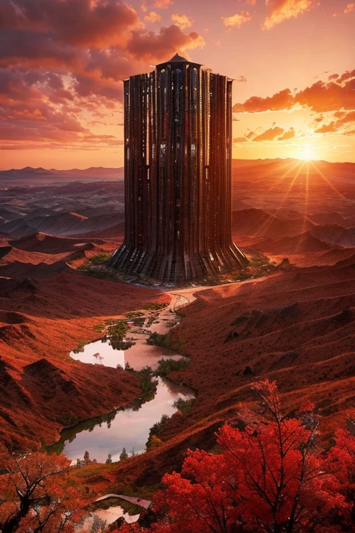 Highest quality、masterpiece、Desolate Earth、wreckage、Red Sky、Surrealism