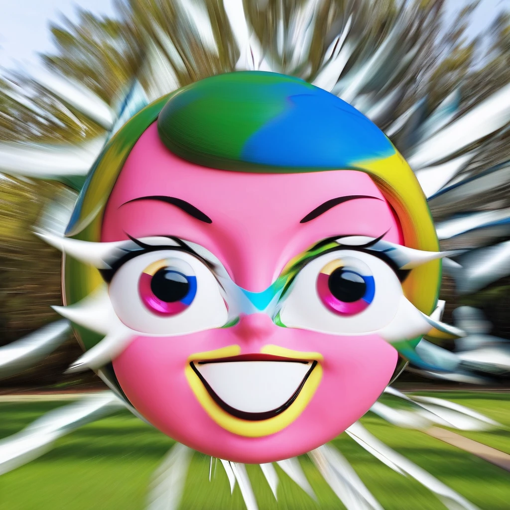 funny face, girl whose face has been deformed by strong winds and turned into an amazingly funny face, Droste effect, wind effect, slow motion effect, meme image, various effects, 2.5D, delicate and dynamic, conceptual installation pop art