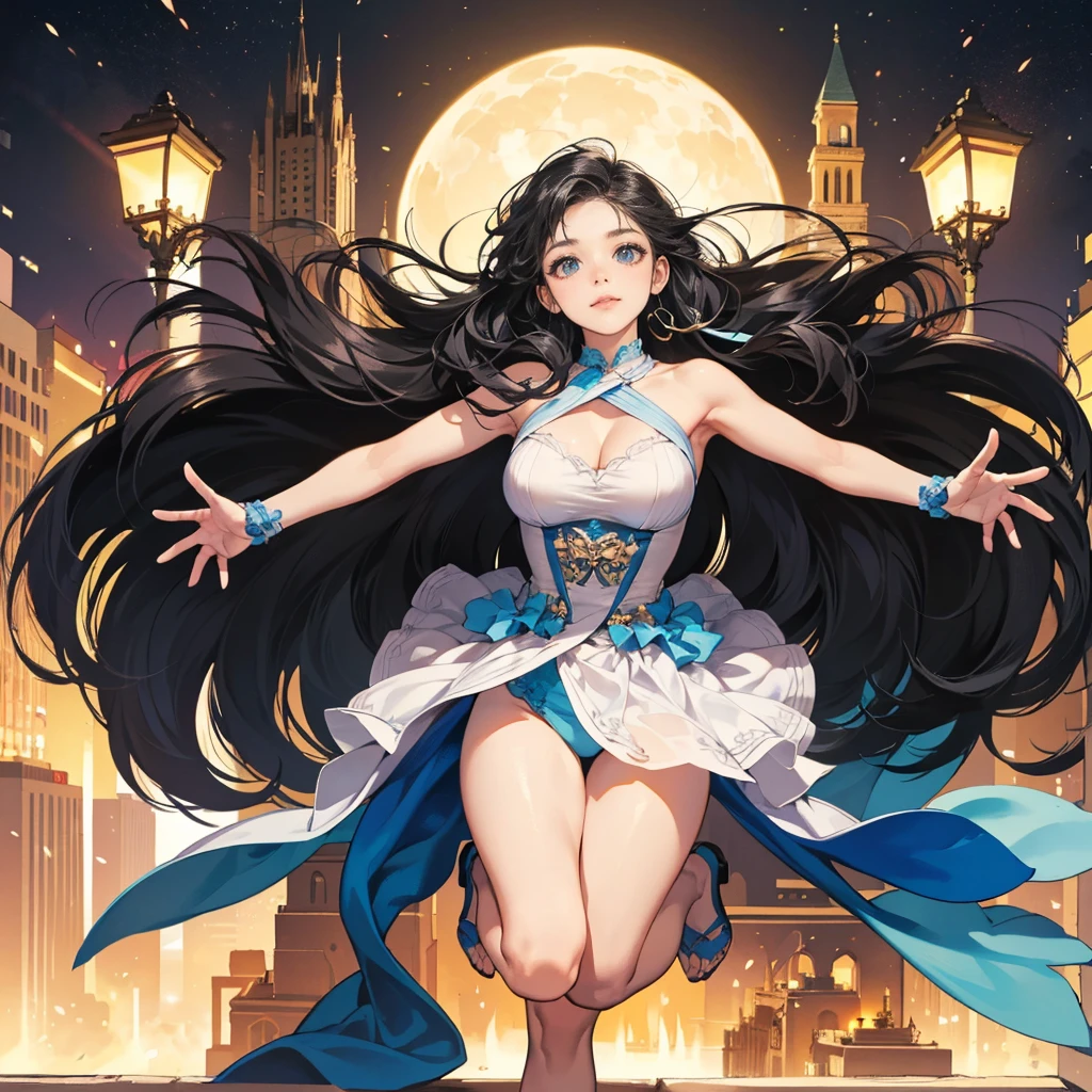 ​(Highest quality, 8k, masterpiece:1.3,beautiful girl), (masterpiece:1.3, Highest quality, Ultra-high resolution, Very detailed),Beautiful body, Beautiful breasts, Beautiful thighs, Beautiful feet, Beautiful fingers, Glowing Skin,(((Long Hair,Black Hair,Beautiful Hair))),(Perfect Anatomy, Anatomically correct, Very detailed肌), Cute and symmetrical face, Perfect Face, Perfect Eyes, ((Perfect Fingers, Five Fingers)), (((whole body,Draw the whole thing)))((Two Arms,Two legs)),City of night