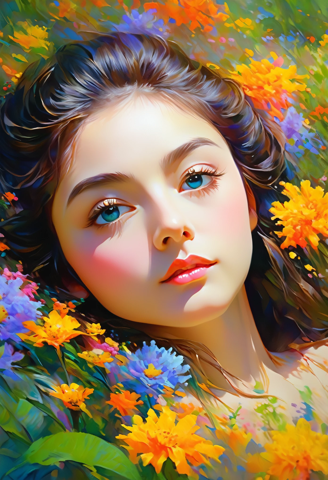 (Girl in a Garden Inspired by Claude Monet,Beautiful attention to detail,Beautiful lip detail,Highly detailed eyes and face, Long eyelashes, Impressionist techniques, Vibrant colors, Breathtaking visual effects, Eternal Silence, oil,Ultra-fine painting, Professional, Vibrant colors, Sharp focus, High resolution, Physically Based Rendering, Masterpiece:1.2, High resolution, 超High resolution, Studio Lighting, romantic, Soft brushwork, Quiet atmosphere)