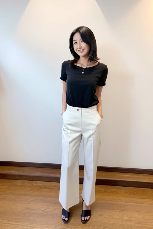 masterpiece、High resolution、The Beauty of Japan、Sunburnt black skin、Beautiful straight hair、Brown Hair、、Full body angle、Stylish bedroom、Strapless camisole、In front of a white wall、Stand upright、Skirt lift with both hands、Show off your pants
