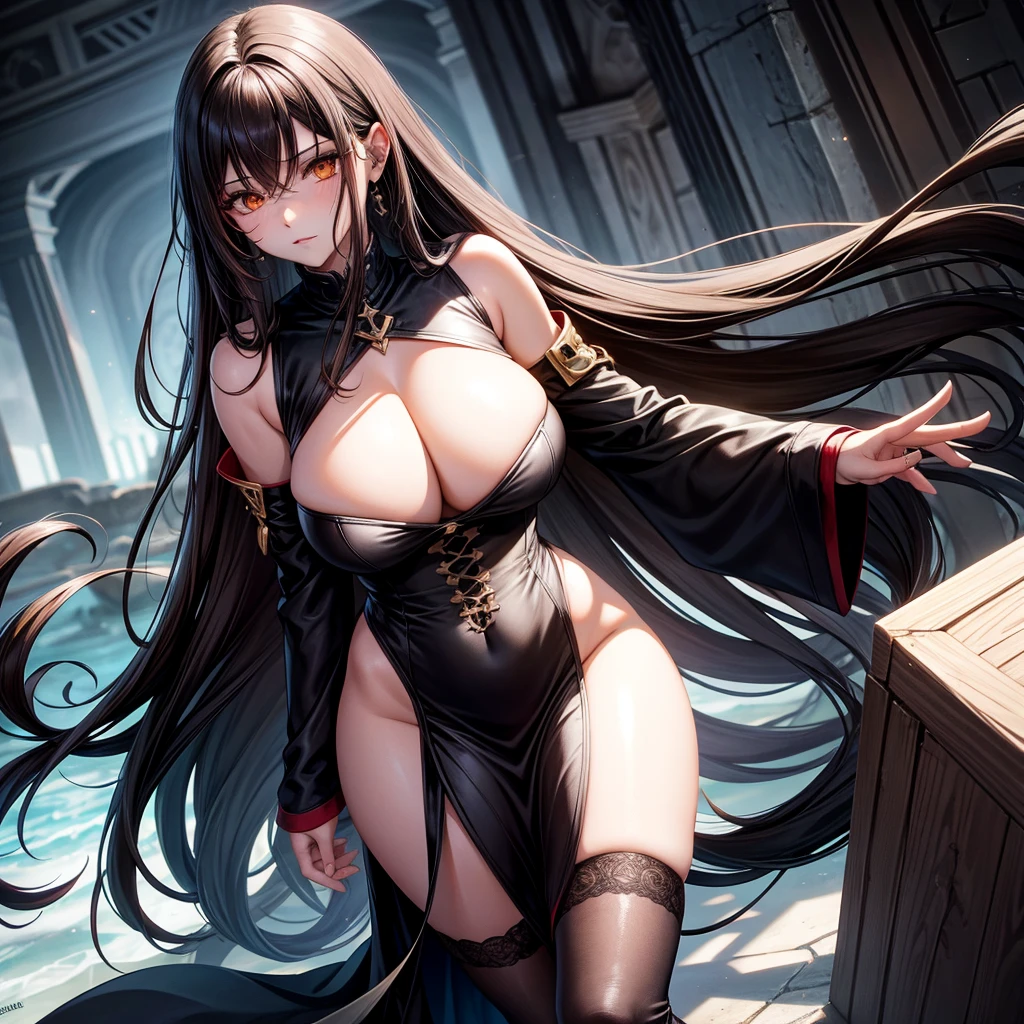 long dark hair / big tits / brown eye / goth