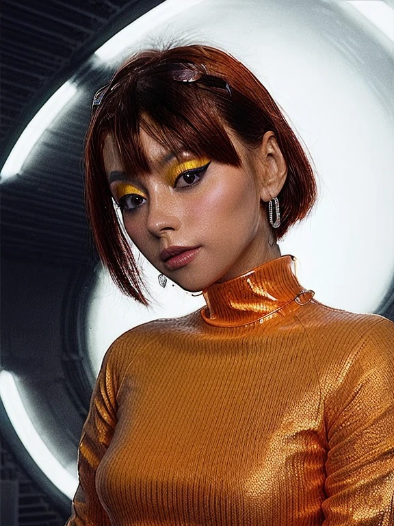 girl, dora, (orange hair:1.1), bob hairstyle, in cyber neon lighting, futurism, intricate futuristic jewelry accessories, cyberpunk glossy white latex turtleneck, hyper photorealistic, crispy quality, digital photography, trending in artstation, trending in pinterest, cinematic, 4 k ultra hd, art by pascal blanche, art by greg rutkowski