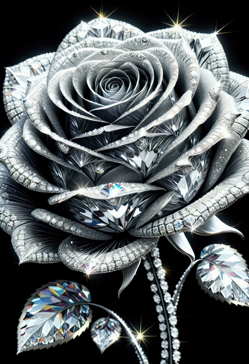 all made of diamonds, diamondMW, creating roses with countless diamonds, best quality, (masterpiece:1.2), high quality, Highres, (hyper detailed), photorealistic,