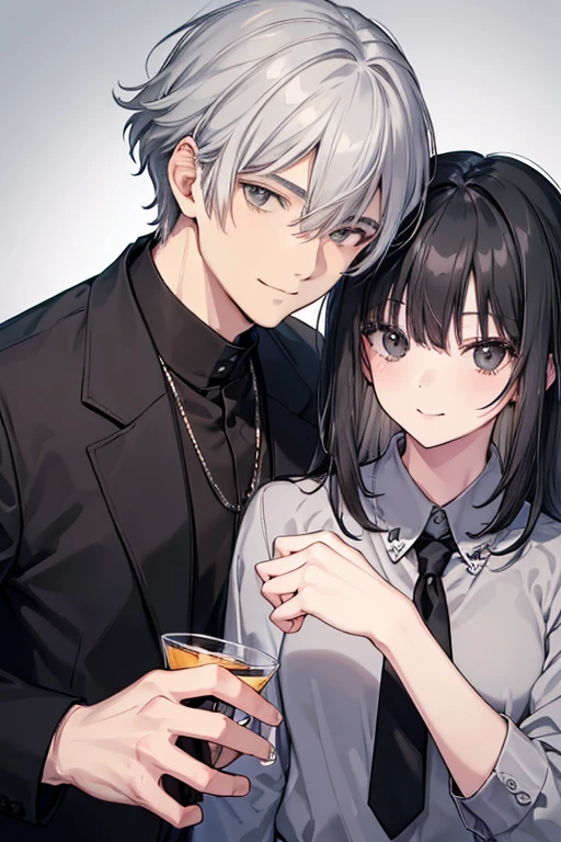 (Mastepiece), (Best Quality), Very detailed, ((Two good friends:1.5)), Perfect Face, Beautiful Face, Very detailedな顔,(Black-haired man:1.3),(Grey-haired man:1.3)、shirt、smile