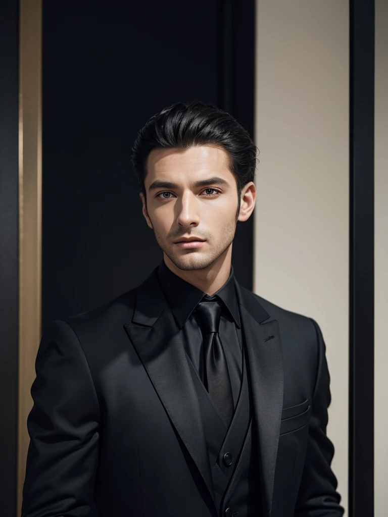 arafed man in a black suit, handsome male, handsome and attractive, handsome and elegant, portrait image, upper body, man in black suit, male model, attractive male, vitaly bulgarov, wearing a saint lauren black suit, attractive and good looking, luxury commercial photography