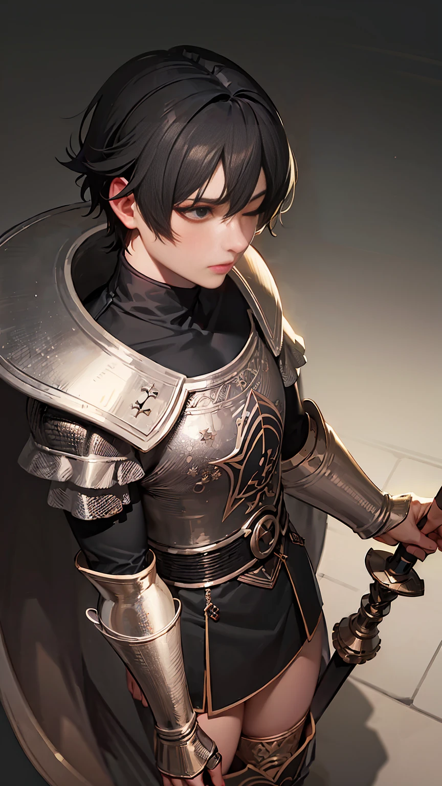 best quality, masterpiece, upper body,
Devlin,
Young men,
Red and messy hair,
Bend the double Angle forward,
Black eyes,
Brown skin armour,
A delicate face,
Smelly face