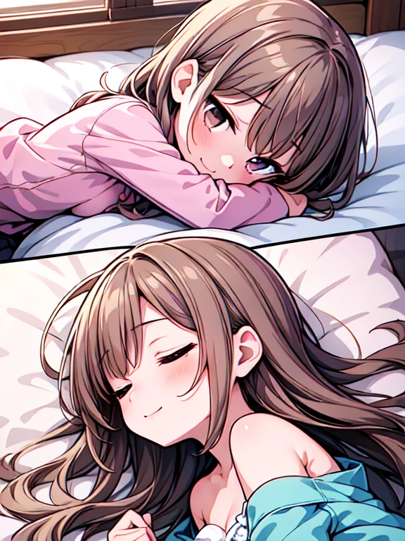 Perfect human body、1 handsome man,1 girl、A couple、heterosexuality、 NSFW, ((Lie down in bed)), (very highly detailed background), (((Guy kisses girl))),  camisole、mini-skirts、鎖骨,Oversized chest， ，((woman with fever)), ((perspiring,steamy))), 、mini-skirts、((The expression of coloce flushed), Stick out your tongue，Tall handsome man lying next to girl，