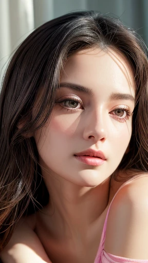 No NSFW. Top-quality, 8K, ultra - detailed, Cinematic light, A high resolution, best qualtiy, ultra - detailed, Detailed face, (Detailed eyes), Best quality, ultra - detailed, masutepiece, a beautiful woman around 30y0 is very sexy fishnet see-through long shouder strap dress that is very transparent so see through bare skin and chest and big bouncy breast and pink areolas and pink nipples and small wasp waist and pussy and pubic hair and attractive thighs etc. because of wearing nothing under dress.  [[[[[Hair adornments,]]]]] (Masutepiece), Best quality, Ultra-detailed, an extreme close-up of full body, Clear detail, Complex lines, Vivid colors, Bright highlights, dark reflections, light shadows, no sparkling reflections, depth of fields, Seductive beauty. face in focus, shallow DOF. Low angle lovw view full shot. No catchy lighting in eyes. shiny little hair ends. No shadow of the philtrum area.
