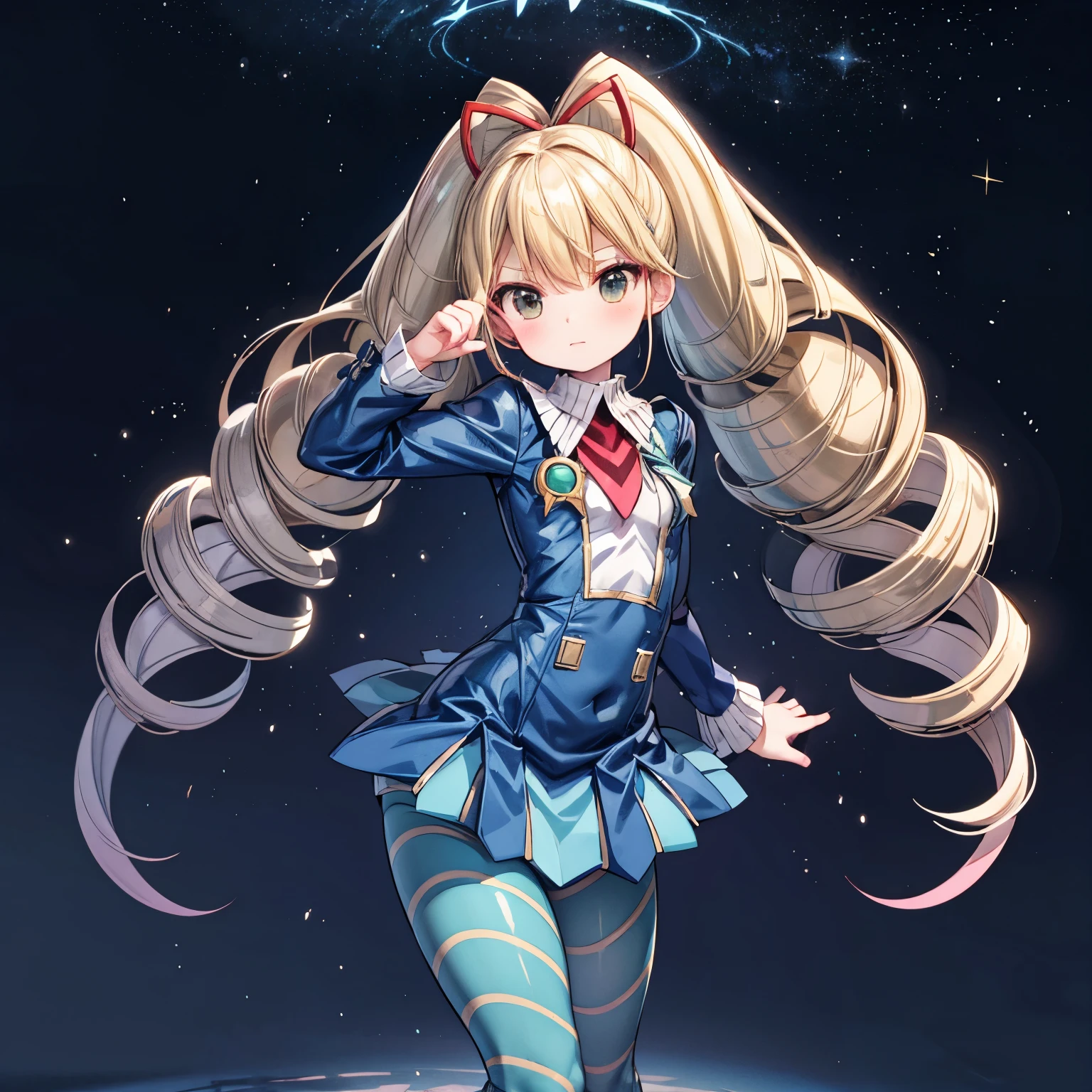 mmplatz,twintails,twin drills,dress,blue pantyhose,striped pantyhose