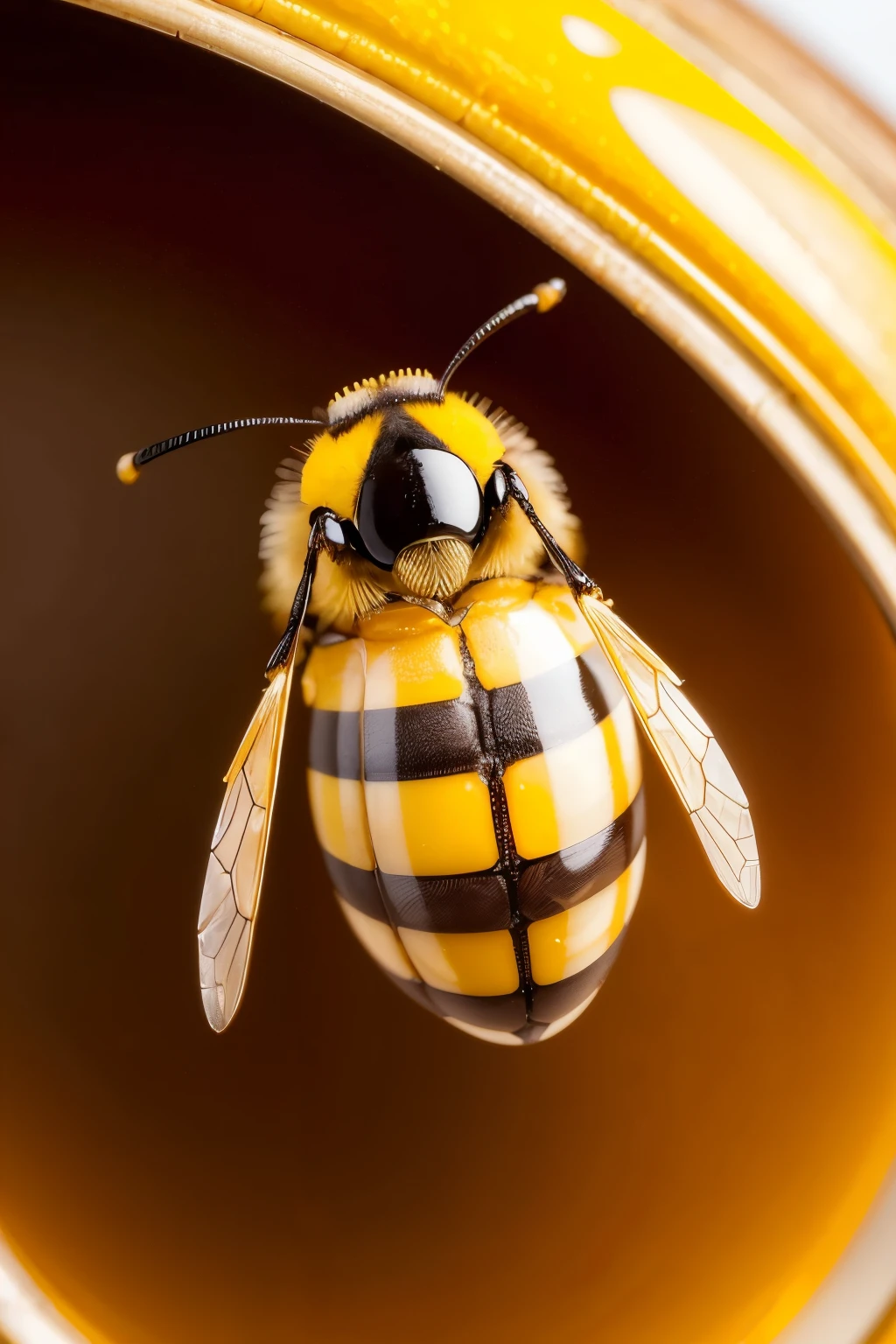((best qualityer)), ((work of art)), (detailded), a bee from top to bottom with some honey running down its legs