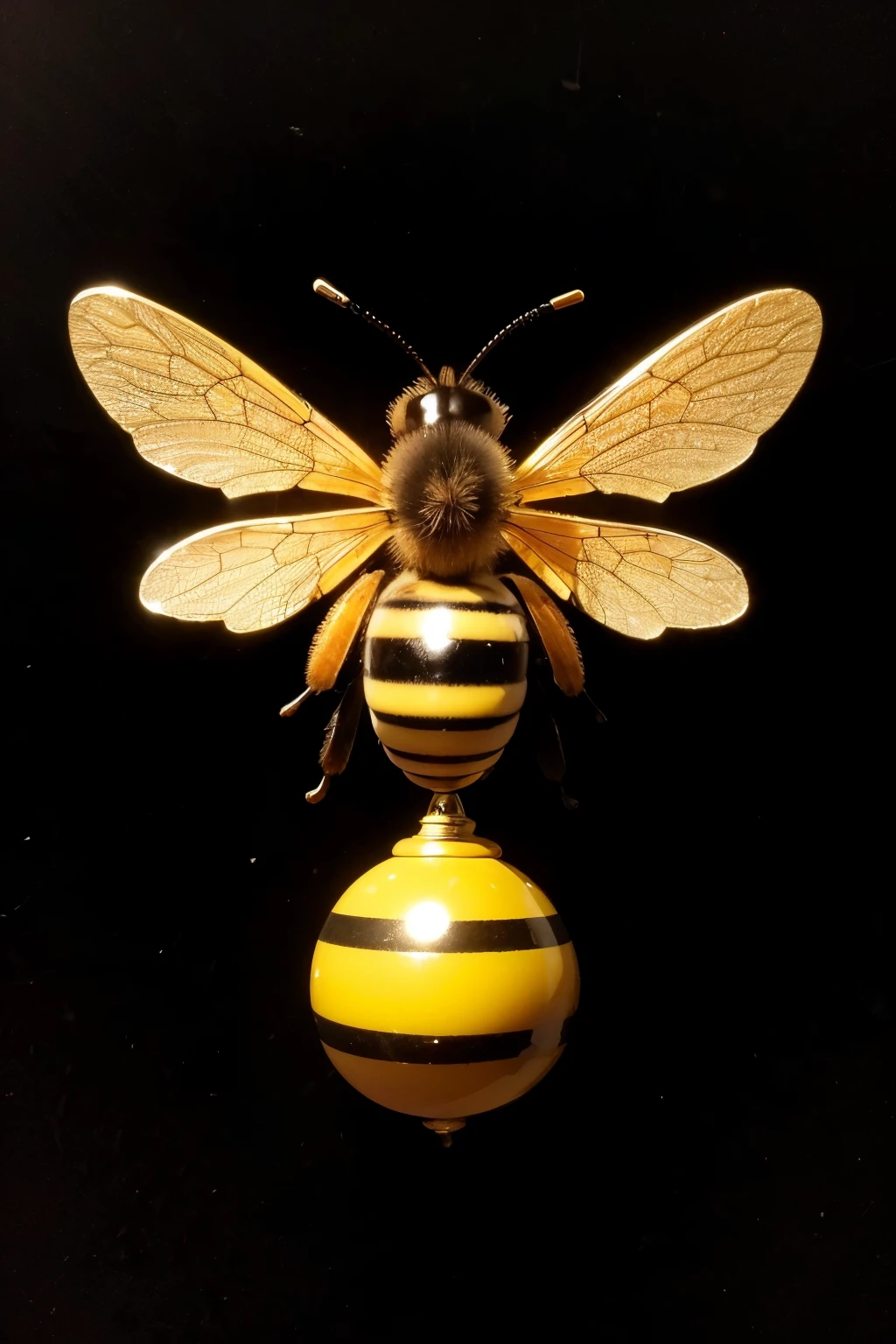 ((best qualityer)), (detailded), Keep just one bee alone, pretty, dainty, symmetrical, with a dark background, honey color
