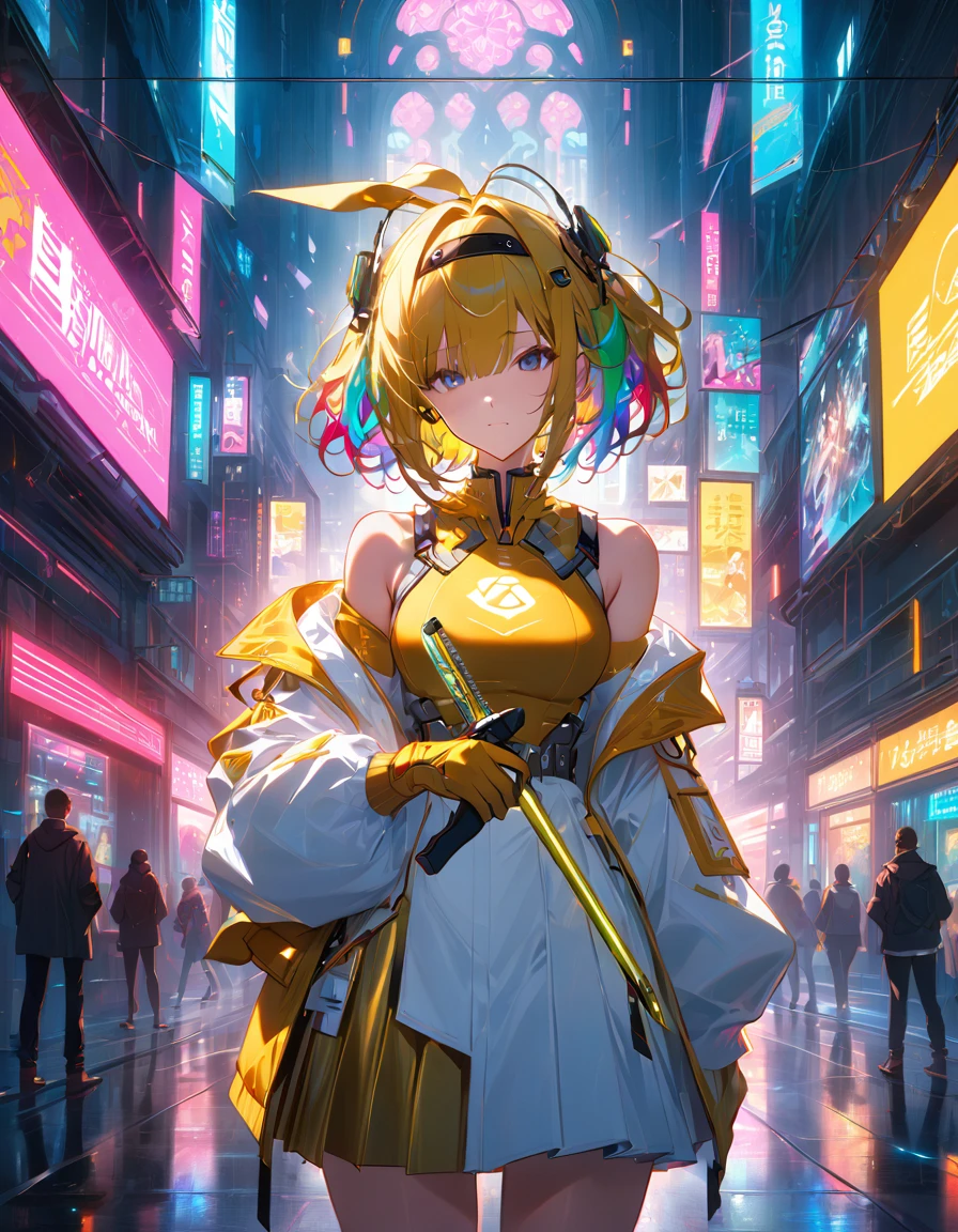 Browsing Caution,((masterpiece,Highest quality,4K)),score_9, score_8_Excellent, score_7_Excellent,anime,Rainbow Hair,Golden costume,anime girl, sword, Graduate School of Science - fi, Graduate School of Science - fi, Graduate School of Science - fi, Graduate School of Science - fi, Graduate School of Science - fi, Graduate School of Science - fi, Graduate School of Science, digital cyberpunk - anime art, badass anime 8 k, anime epic artwork, anime wallpaper 4 k, anime wallpaper 4K, anime art wallpaper 4K, anime art wallpaper 4 k, digital cyberpunk anime art,