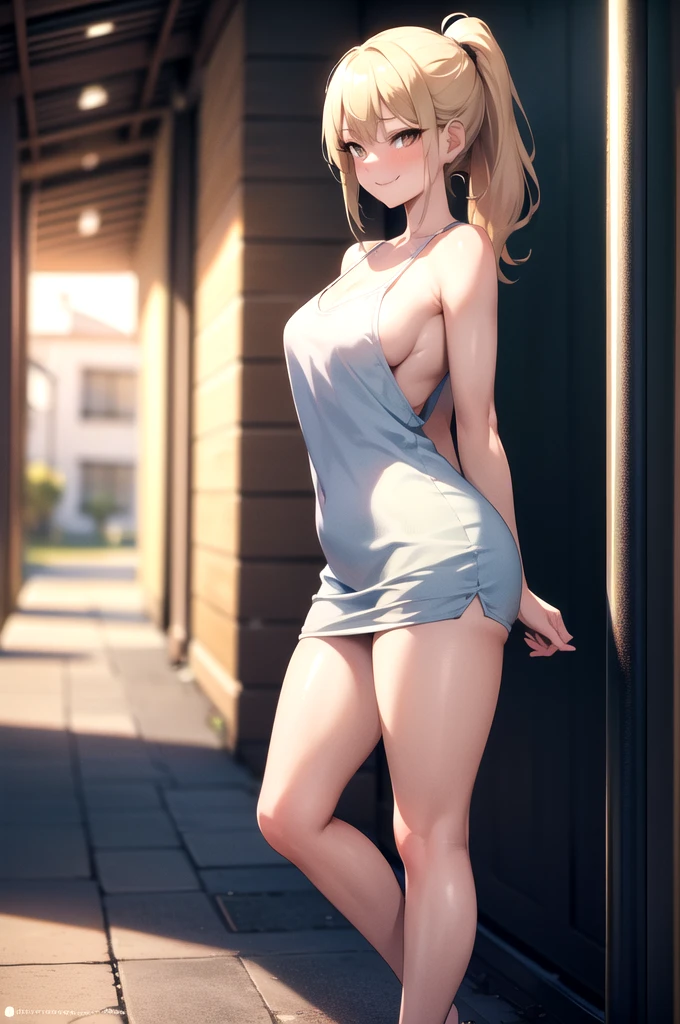 mano_sakuragi_\(idolm@ster\), (kinako_(shiratama_mochi style), detailed background, masterpiece, hyper realistic, realistic skin, best quality, 1girl, rooftop, medium breasts, huge nipples, erect nipples, looking at another, topless, full body, vector illustration, nipples, light smile, blunt bangs, short hair, stomach, navel, bare shoulders, light brown hair, laundry, clothesline, wearing dolphin shorts, sweaty, raining, blue sky, rinsing clothes, doing laundry, stretching, open mouth, wet body, windy, concrete, urban