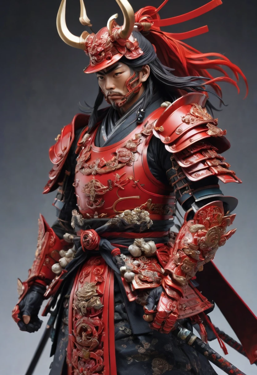 Mystic Samurai, Hiroyuki,Red Armor (Highest quality, masterpiece, Representative works, Official Art, Professional, Super intricate details, 8k)