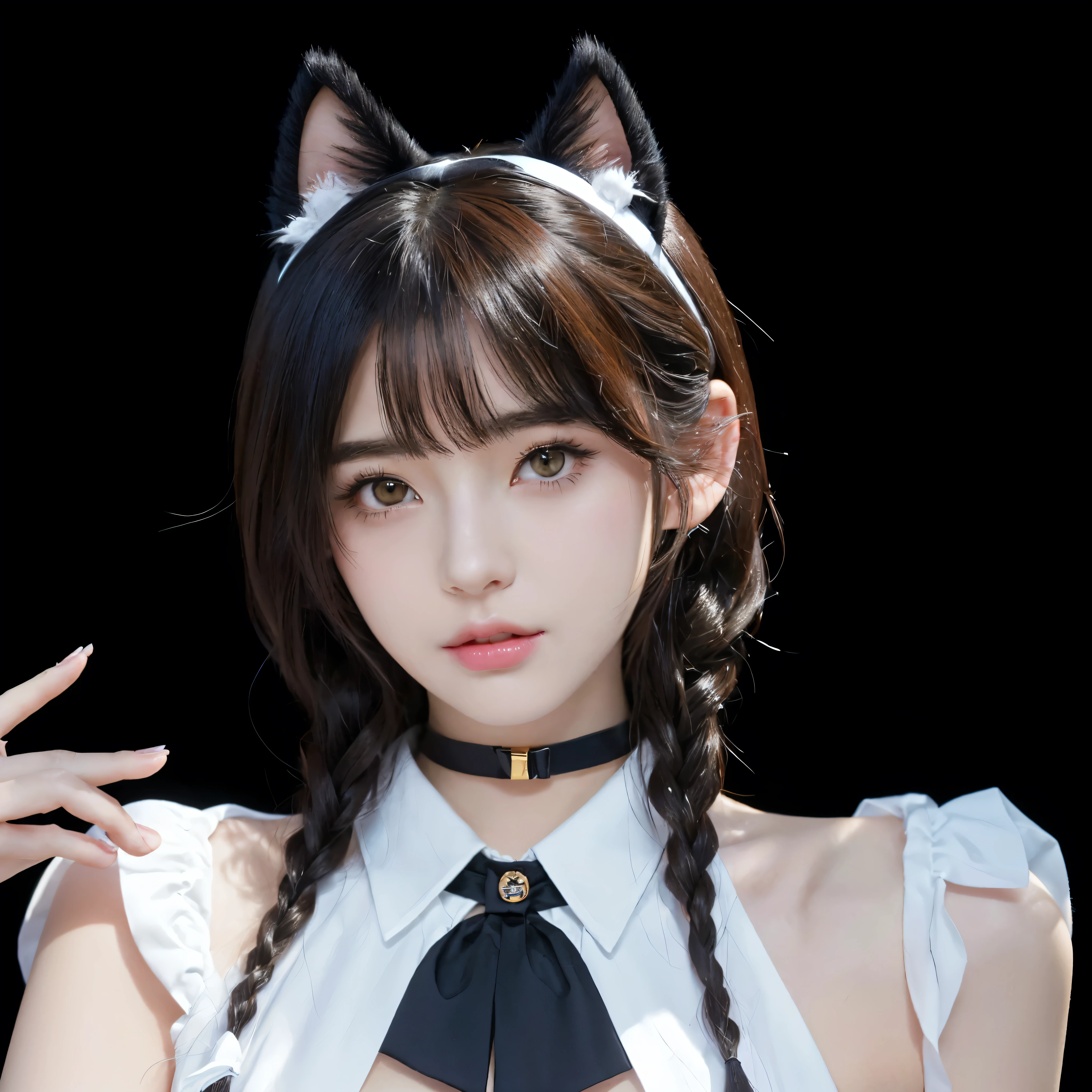 There is a woman with cat ears and a white shirt, girl with cat ears, Charming cat girl, anime girl with cat ears, Gu Weiss, Very beautiful and cute cat girl, Beautiful young catwoman, artwork in the style of Gu Weiss, Sakimichan, Woman with cat ears, Realistic anime art style, Portrait of Ahri