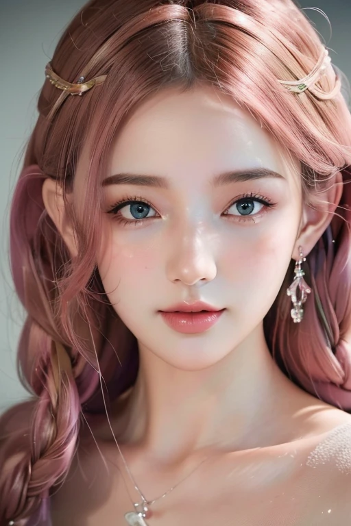 (best quality, 4K, 8K, high-resolution, masterpiece), ultra-detailed, colorful pastel, beautiful young woman, digital art, detailed facial features, light pink tones, emerald tones, charming character illustrations, soft focus, intricate design, gentle expression, ethereal atmosphere, vibrant colors, delicate details, artistic elegance, high detail, high resolution.