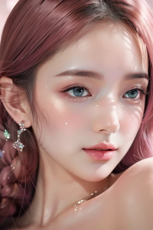 (best quality, 4K, 8K, high-resolution, masterpiece), ultra-detailed, colorful pastel, beautiful young woman, digital art, detailed facial features, light pink tones, emerald tones, charming character illustrations, soft focus, intricate design, gentle expression, ethereal atmosphere, vibrant colors, delicate details, artistic elegance, high detail, high resolution.