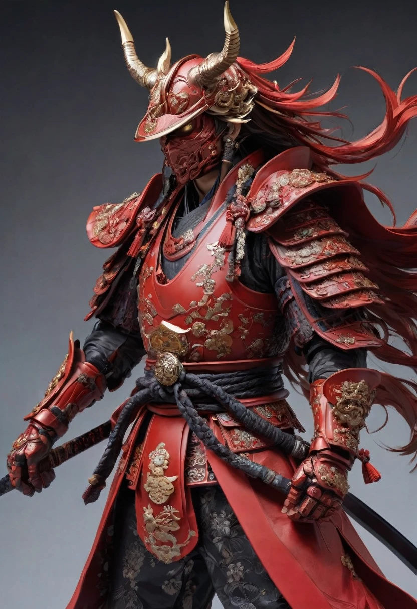 Mystic Samurai, Hiroyuki,Red Armor (Highest quality, masterpiece, Representative works, Official Art, Professional, Super intricate details, 8k)