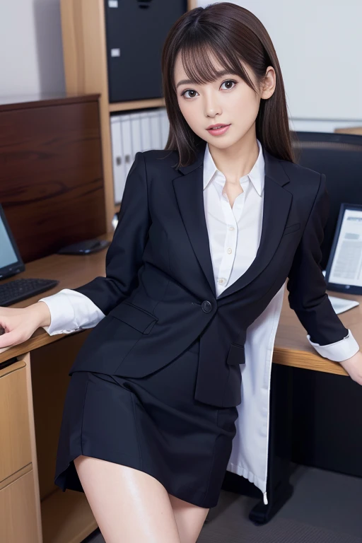 suit,2. Women,Realistic,(超high quality:1.2),Japanese,high quality,masterpiece,(Super detailed:1.4),60yo Japanese lady,Beautiful Face,(Really good:1.4),(skirt-suit:1.1),((office)),(Small breasts),thin,High resolution,upskirt:1.8