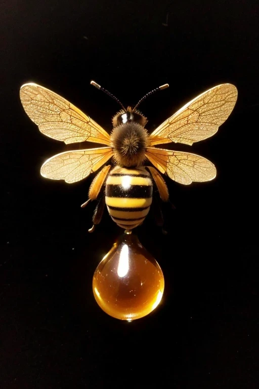 A small drop of honey running down, shiny and oily appearance