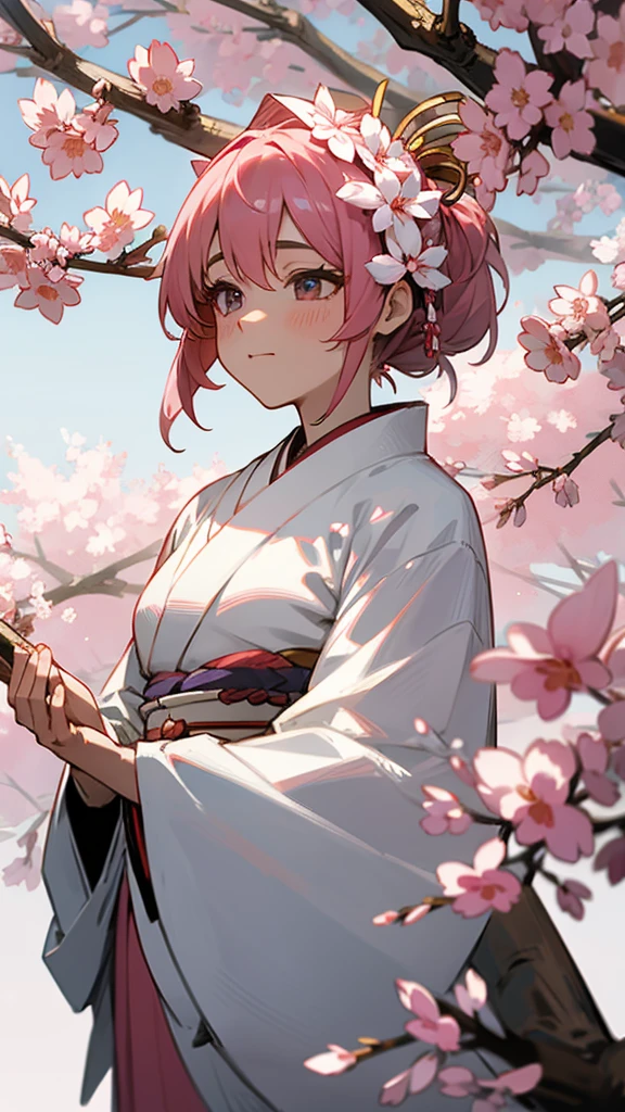 Sakura wearing kimono white block hair