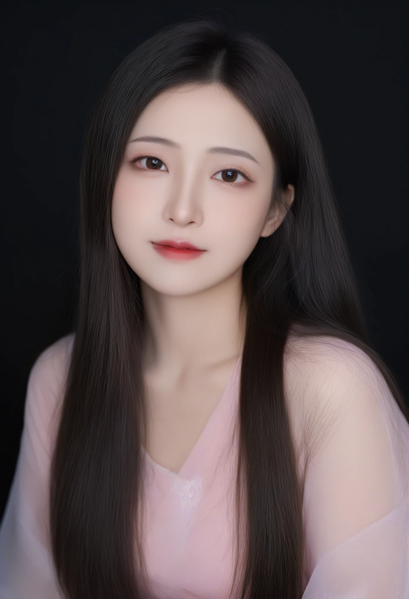 beautiful Japanese woman with long hair , black background