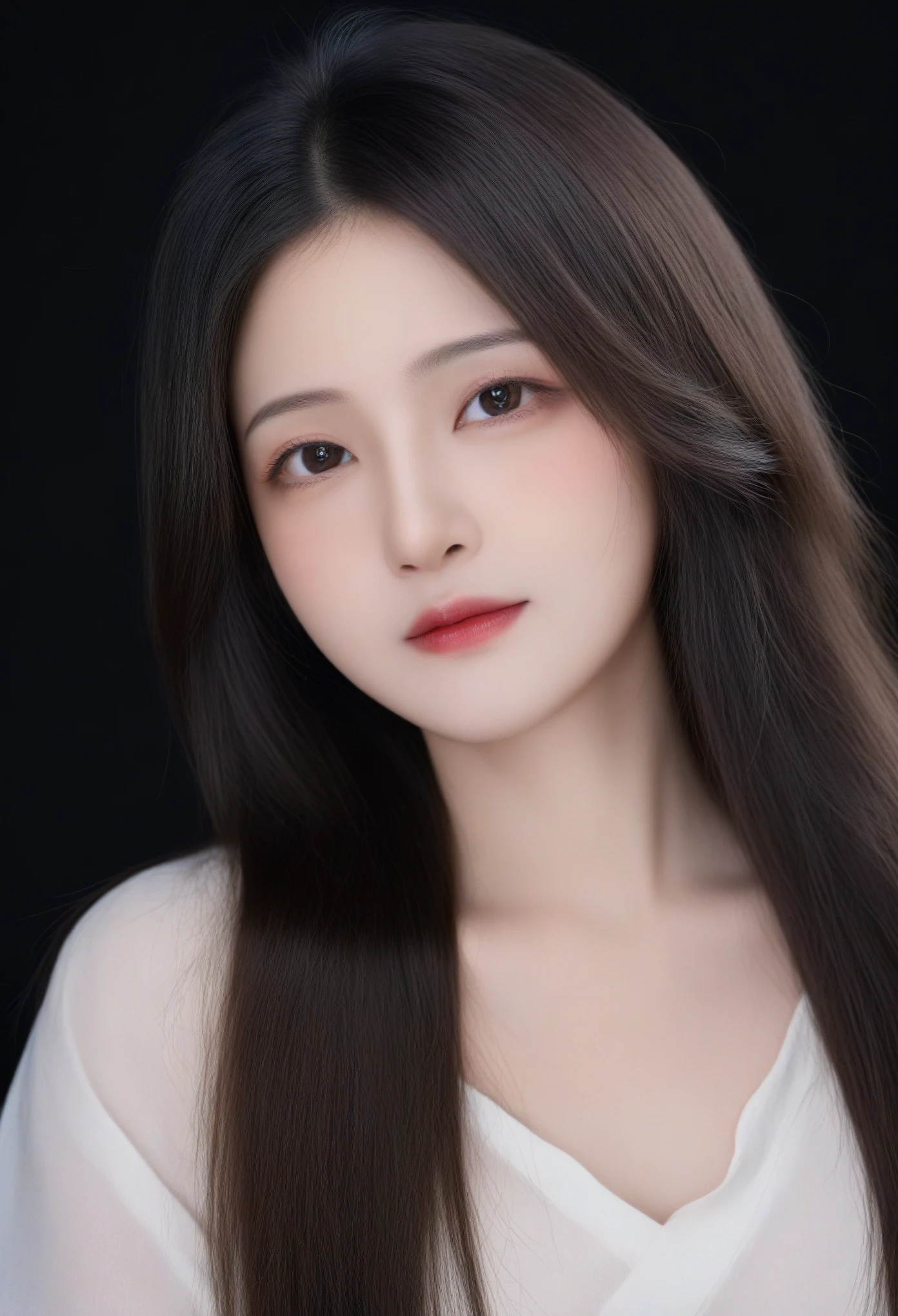beautiful Japanese woman with long hair , black background