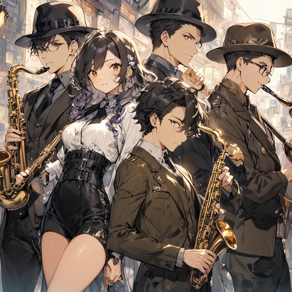 Stylish jazz band of men and women