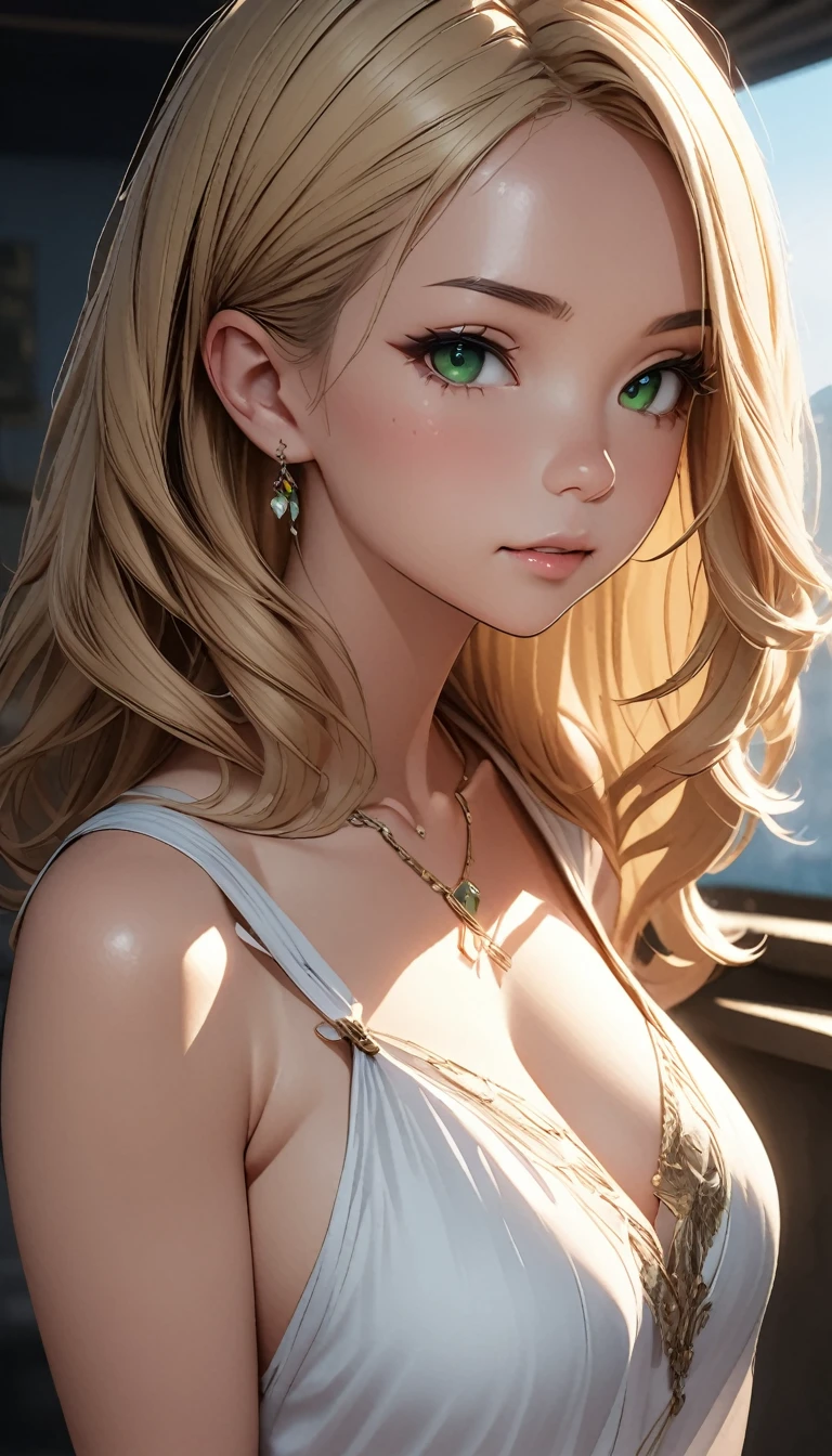 Immerse yourself in the elegance and sophistication of a beautiful blonde girl with captivating sparkling green eyes. Utilizing 3D technology and Octane rendering at 8K resolution、Her detailed face is rendered in a hyper-realistic way。. Exquisite sharp details and smooth rendering style, Combined with film studio lighting, It will make this work of art a true masterpiece.. We hope ArtStation will become a trendsetter in the digital art community.、Get ready to turn heads.