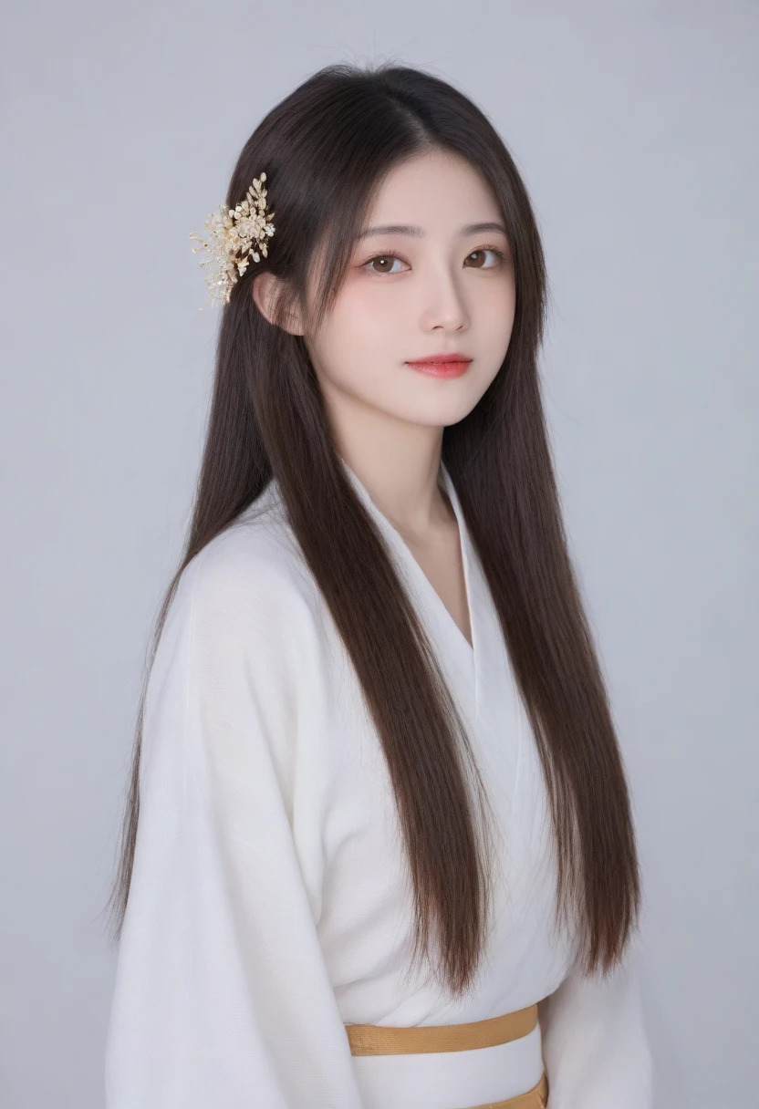 beautiful Japanese woman with long hair , white background