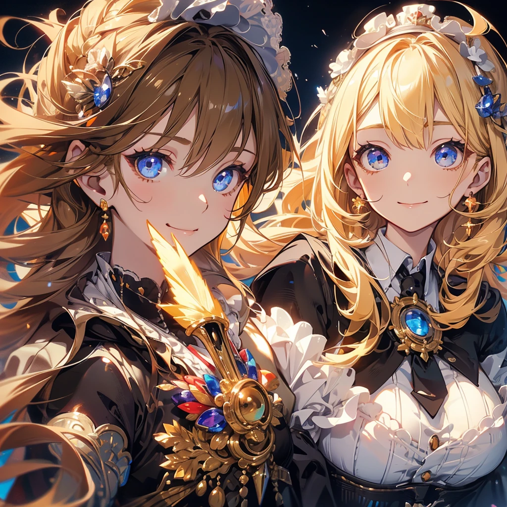 18 years old beautiful girl, big eyes, Large Breasts, tiny and cute, 8K, Top quality, (Very detailed head: 1.0), (Very rich facial details: 1.0), (Very detailed head发: 1.0), Maid uniform, Highly detailed official artwork, Anime cute art style, Clean and detailed anime art, Smile, blond hair, Long smooth hair