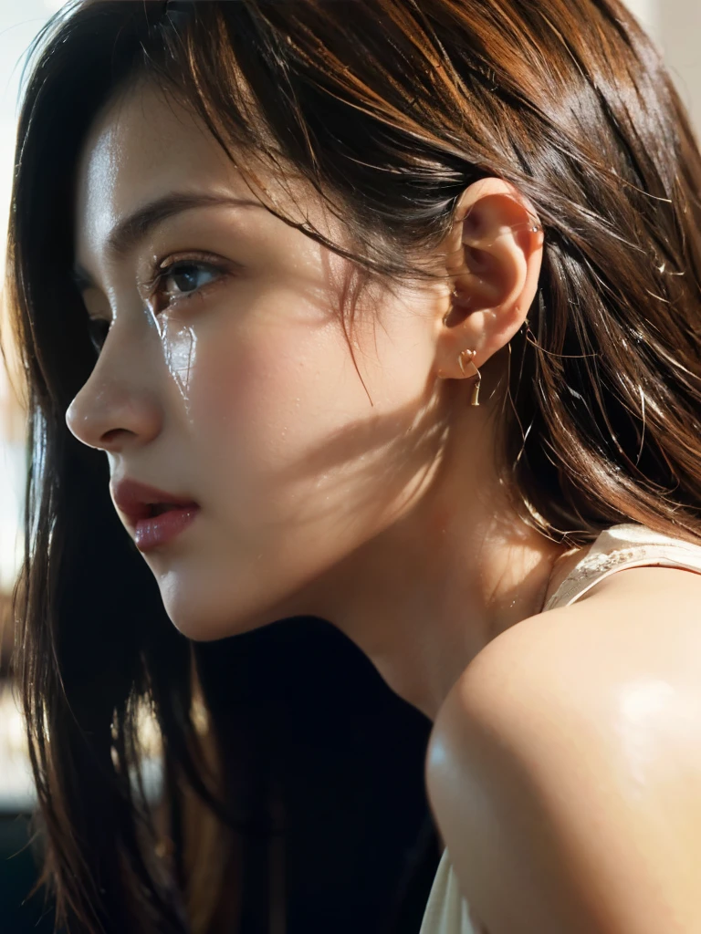 ((((best quality))))、(((Ultra-precision CG16K wallpaper)))、(((masterpiece)))、(((very detailed)))、(((super extreme detail)))、1people'girlature woman、24-year-old female、((japanese face))、((very beautiful face))、((My Shiraishi:1.5))、((semi long straight hair:1.3、blunt bangs))、(shiny brown hair)、beautiful and delicate eyes、brown eyes、raised an eyebrow、high nose、small nostrils、small mouth、seductive lips、beautiful breasts、((C cup size breasts))、split、plump body、(chubby body type)、perfect proportions、complete anatomy、perfect composition、Beautiful detail shading、beautiful natural light、Light with beautiful details、Depth of recorded boundary、(((high saturation)))、(((really:1.9)))、((vivid:1.5))、((edge:1.6))、((beautiful skin))、((skin texture))、((reallyな皮膚感))、(((cowboy shot、femur:1.5)))、((overhead view:1.8))、((Open mouth and surprised face:1.4))、(eyes looking at me:1.5)、day bedroom、bright sunshine、natural light、(((Lie down on your back in bed:1.6)))、(Supine posture:1.5)、(((open front shirt_white clothes、panties_white clothes:1.6)))、((earring、wearing a necklace:1.3))、
