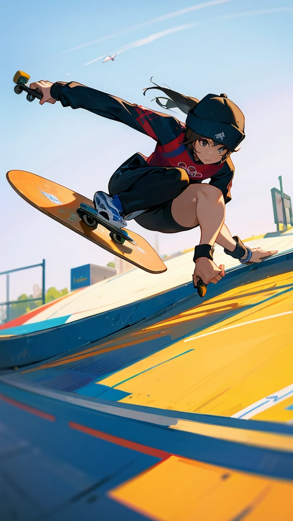 Competing in skateboarding at the Olympics