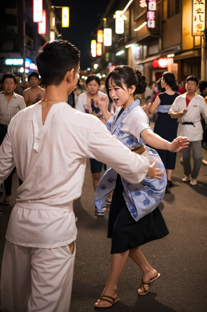 People dancing Bon Odori during a Yakuza conflict々