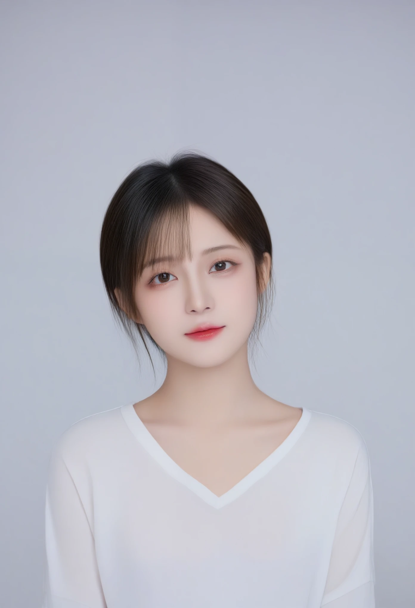 beautiful Japanese woman with short hair , white background