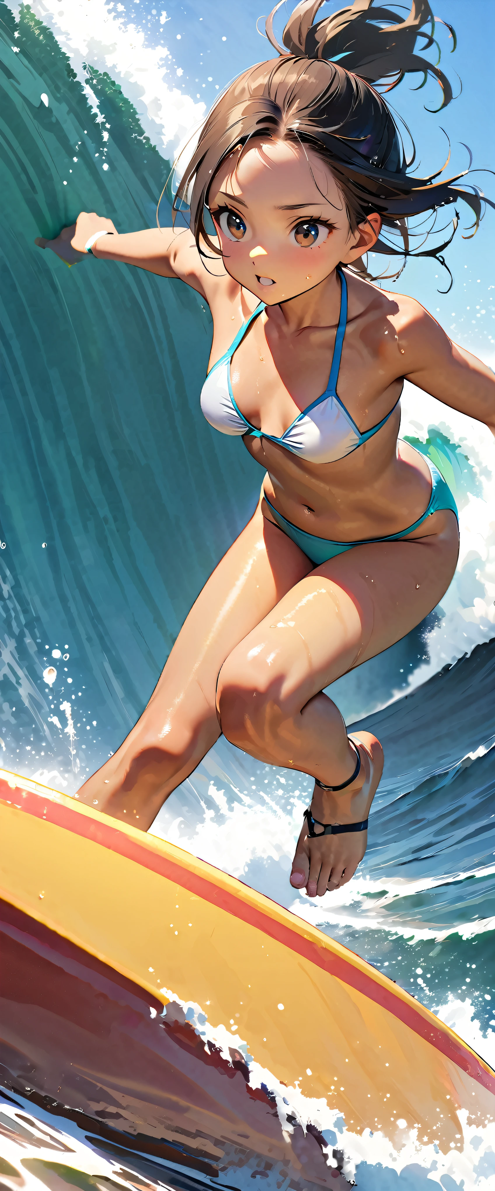 (1girl\(surfer\) in wave\(tunnel\):1.3),quality\(8k,wallpaper of extremely detailed CG unit, ​masterpiece,hight resolution,top-quality,top-quality real texture skin,hyper realisitic,increase the resolution,RAW photos,best qualtiy,highly detailed,the wallpaper,cinematic lighting,ray trace,golden ratio\), BREAK ,solo,1girl\(cute,kawaii,very attractive,young,************, breast\(perky,big,beautiful\),bikini\(swim wear\),rushgard\(very wet\),hair\(long,wet,shiny\),big eyes,cosmic eyes,(bikini tan),surfer,surfing\((riding surfboard:1.3),on the wave\),wet skin,(dynamic pose:1.2),surfboad\) (riding surfboad:1.4), BREAK ,background\((big wave\(rolling,beautiful,clear,(motion blur:0.5)\):1.5),beautiful sea\(whitecaps\),clean ocean,beautiful coral, beautiful fish,beautiful sky,beautiful sunlight,reflections,golden hour,water splash,you can see the wind browing\),(dynamic angle:1.4)