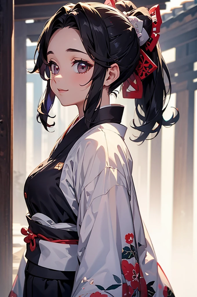 (((beautiful))), (((yukata, kimono))), ((Black Hair, ponytail, ribbon)), Small breasts, Sweat, (((Intricate details))), High resolution, ((Intricate details, Ultra-detailed)), whole body, Are standing, looking at the camera, Red cheeks, smile, night, shrine, Festivals,