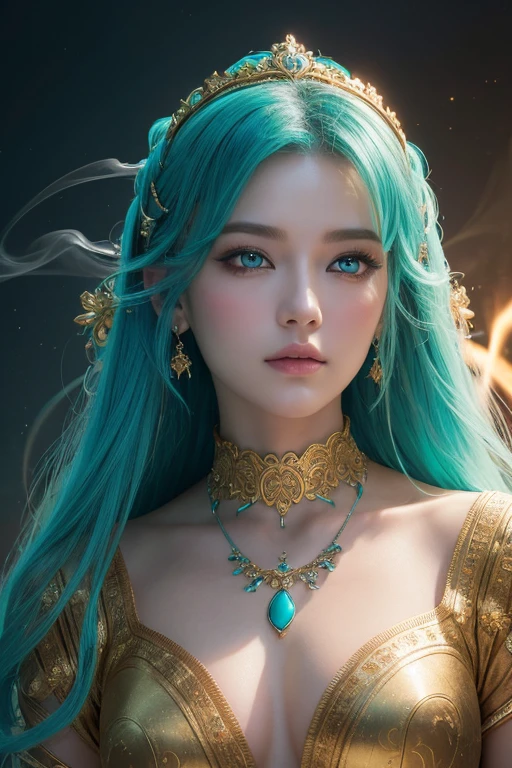 ((最高masterpiece,Ultra-high resolution, high resolution, 8k,  Fractal Art,Octane, Fantastic,Aesthetic,Intricate details))

This is a realistic fantasy art piece featuring a realistic Goddess of Light, Fractal Artが美しい,A faint swirl of smoke, And the goddess with her beautiful Nordic features makes for an interesting composition.,A woman with a spiritual inspiration that seems to emerge from the depths of darkness,she face is expertly sculpted, Elegant and sophisticated features with perfect shading and realistic skin texture. sheのヘアスタイルは未来的なFractal Artを模している,Extremely innovative,she (Turquoise and crystal eyes) It&#39;s wonderful.、It is the focus of this image. (she eyes extremely detailed, Beautiful attention to detail, macro). she eyes feature intricate detailing with clearly defined irises and bright sclera. sheはクラシックな模様のロングドレスを着ている,Long sleeve,詳細で宝stoneで作られたドレス,soft lips are smooth and very puffy, sheの肌は淡い紅潮と華麗なクラシカルな模様で飾られている. she long gown is stunning and expensive, Made of pure flame and brilliant light,光の中できらめく華やかな宝stone. she billowing gown glitters from the flames and features a delicately and intricately embroidered bodice with wisps of flames running across it. Include fantasy elements such as bumps, stone, Fiery Iris, silk, And an interesting background. Include magical creatures such as birds and butterflies that give off a magical and mystical aura.. Lighting: Enhance your artwork with the latest lighting trends. camera: Use dynamic composition to create tension and excitement. Take inspiration from current masters of the fantasy genre, Including popular artists on Artstation and Midjourney. ((masterpiece))