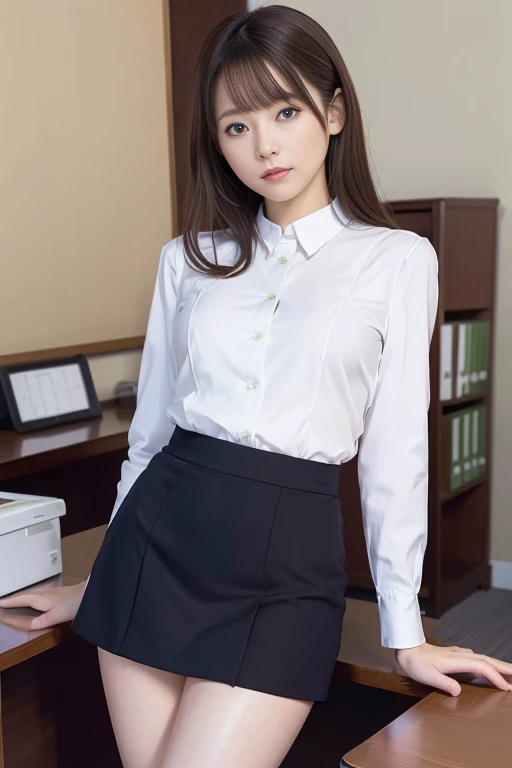 suit,2. Women,Realistic,(超high quality:1.2),Japanese,high quality,masterpiece,(Super detailed:1.4),60yo Japanese lady,Beautiful Face,(Really good:1.4),(skirt-suit:1.1),((office)),(Small breasts),thin,High resolution,upskirt:1.8, pantiehoses